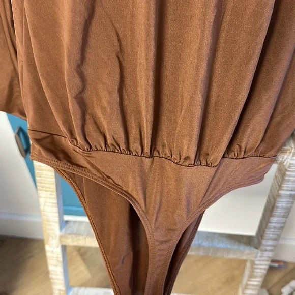 Express caramel satin wrap bodysuit size medium. Never worn. - Picture 11 of 13